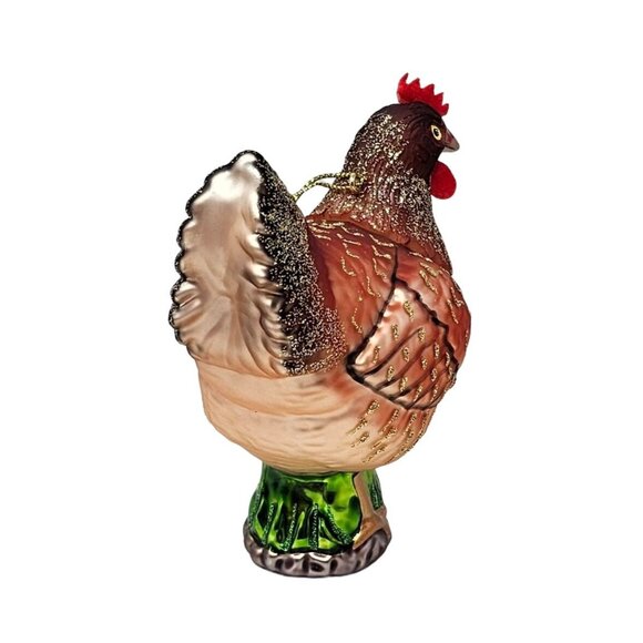 Brown Rooster Chicken Hen Glass Ornament - Christmas Gift - Picture 3 of 4